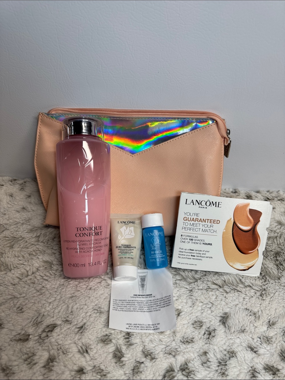 Lancôme Skincare & Makeup Sample Set with orange Travel Pouch